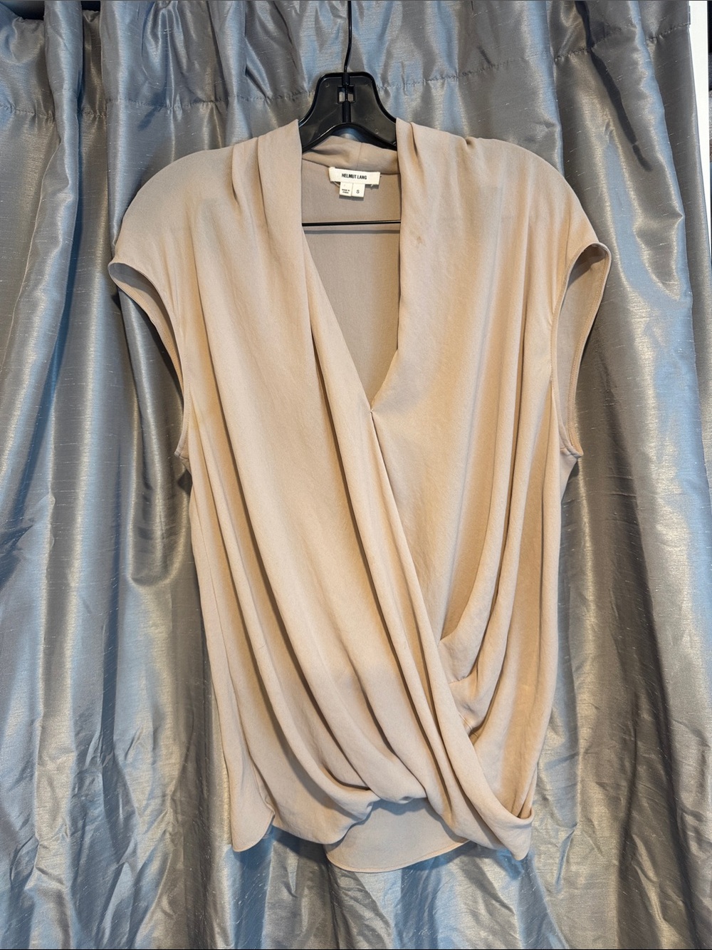 Helmut Lang cream Draped Wrap-Front Sleeveless Top size Small